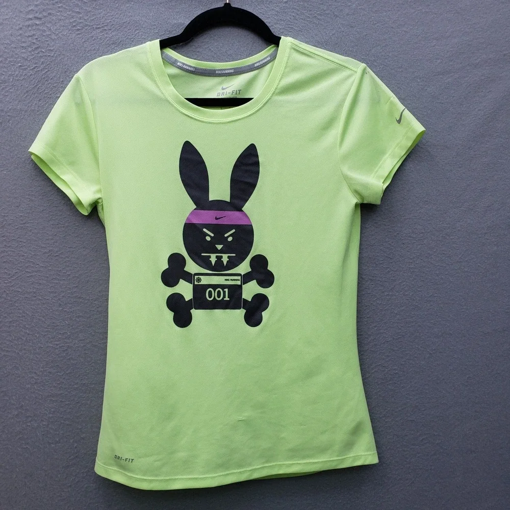 Nike Evil Bunny Athletic Tee Neon Running Workout Gym Dri-Fit Women's Size S
